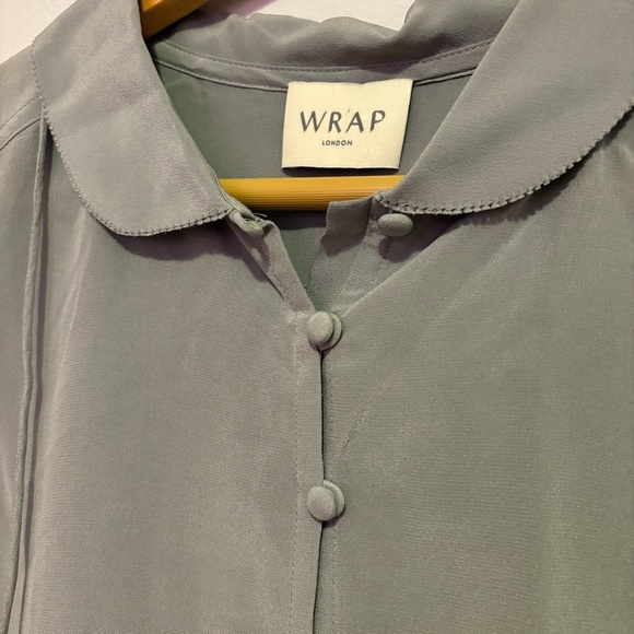 Wrap London 100% Silk Button Down Blouse Career Preppy Work Wear‎ Womens 6 - Picture 2 of 5